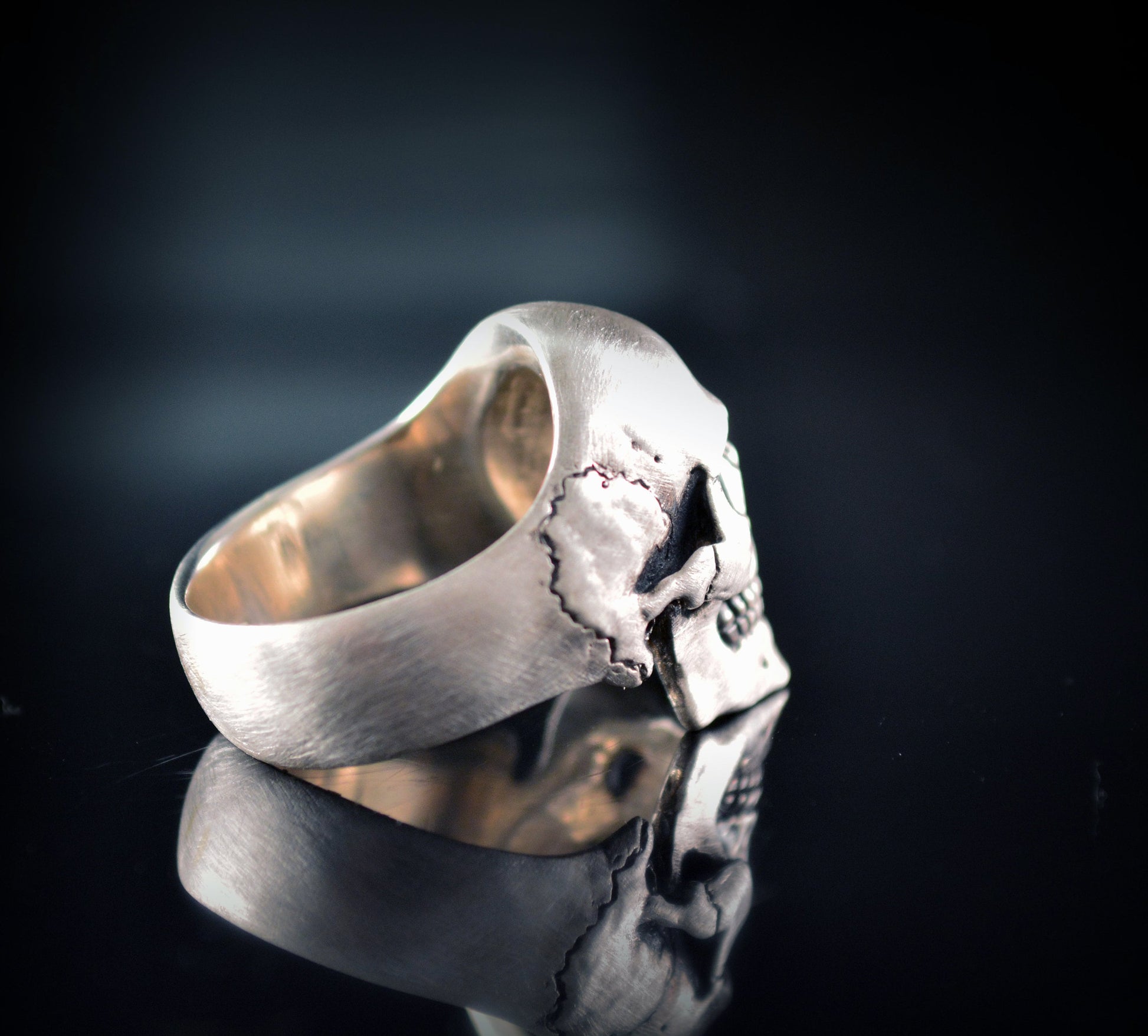 Anillo calavera completa de plata de ley maciza, Craneo humano realista, Joyería de motorista, Rock and Roll, Memento mori - D´Cast