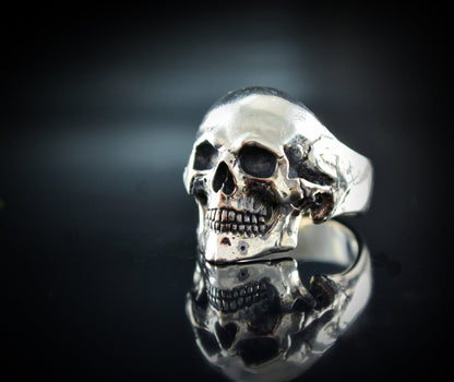 Anillo calavera completa de plata de ley maciza, Craneo humano realista, Joyería de motorista, Rock and Roll, Memento mori - D´Cast