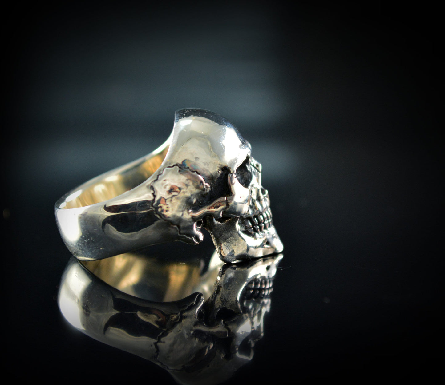 Anillo calavera completa de plata de ley maciza, Craneo humano realista, Joyería de motorista, Rock and Roll, Memento mori - D´Cast