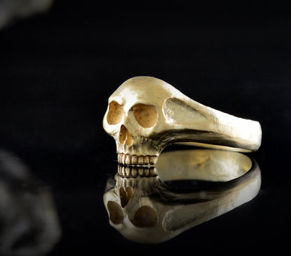 Gold mummy skull ring, Solid gold skull engagement ring, Memento mori ring, Gothic wedding ring