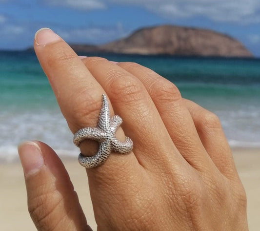 925 silver ring Starfish, Starfish adjustable ring, Unisex jewelry, Boho style, Sea jewelry