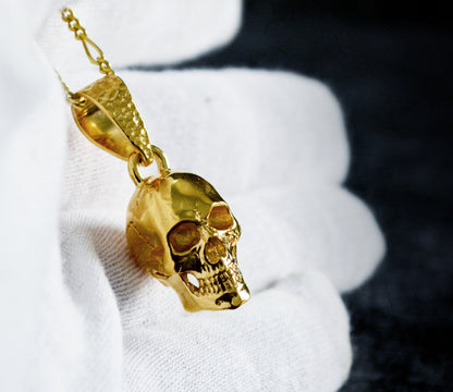 Colgante calavera oro , Calavera oro 14k o 18K con baño de rodio negro, Colgante compromiso para novia gotica, Colgante oro hombre - D´Cast