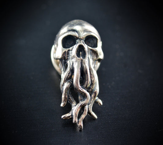 Pin Cthulhu hecho a mano en plata de ley, Broche calavera con tentáculos - D´Cast