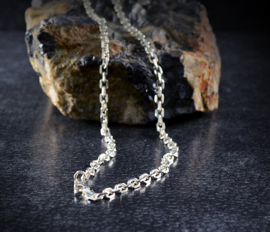 Medium 925 silver diamond forced chain, Men's 925 silver necklace, Oxidized silver cable chain