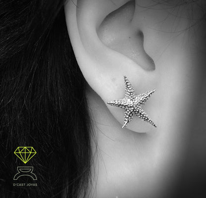 Silver starfish earrings, Boho style, Sea jewelry